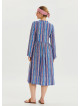 Blue Long Sleeve Dress with Crew Neck Button Detail 4443